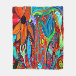 Floral bold colors of orange, blue green fleecefilt