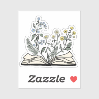 Floral Book Wildflowers Botanical Reading Klistermärken