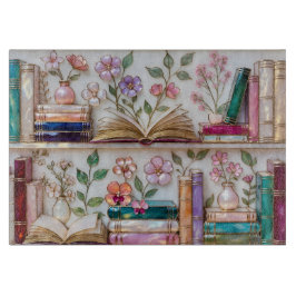 Floral Bookshelf Glass Cutting Board