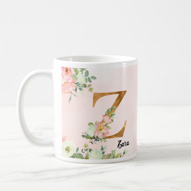 Floral Botanical Gold Initial Letter Z Coffee Mug Kaffemugg (Vänster)