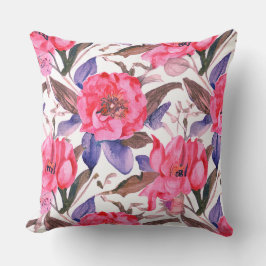 Floral botanical pink and purple pattern kudde