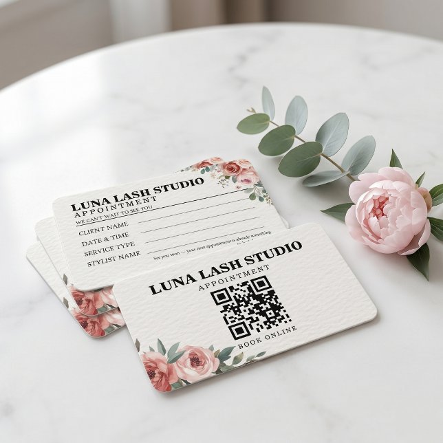 Floral Botanisk Lash Studio QR-kod Tidsbeställning Kort (Floral Botanical Lash Studio QR Code Appointment Card)