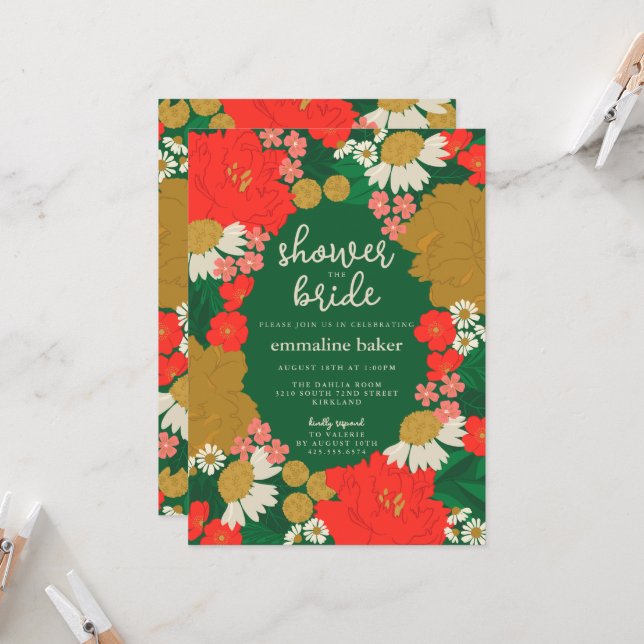 Floral Bouquet Bridal Shower Invitation Inbjudningar (Fram/Back In Situ)