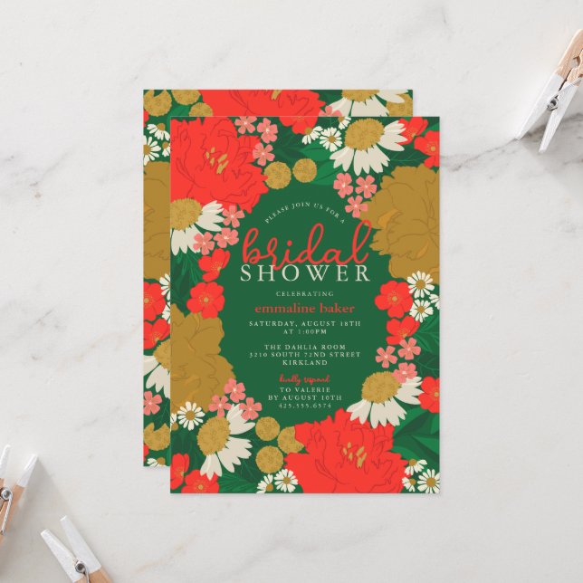 Floral Bouquet Bridal Shower Invitation Inbjudningar (Fram/Back In Situ)