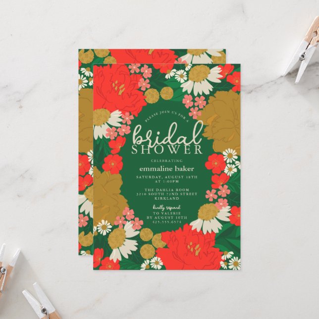 Floral Bouquet Bridal Shower Invitation Inbjudningar (Fram/Back In Situ)