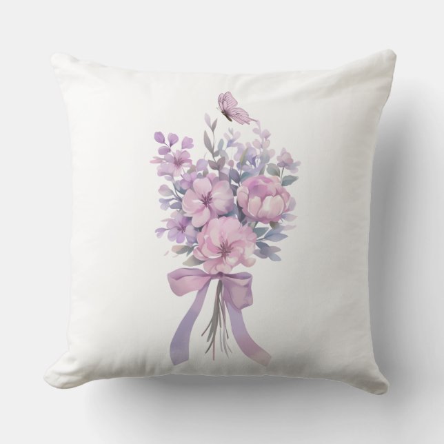 Floral Bouquet & Butterfly Pillow – Romantic  Kudde (Framsida)