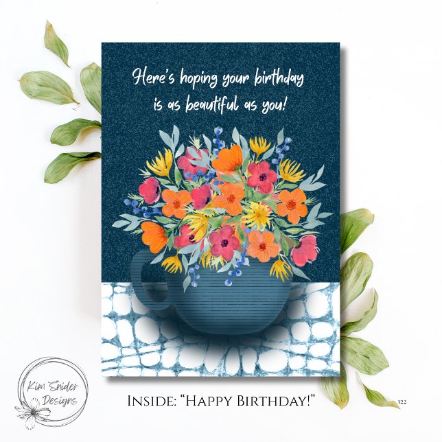 Floral Bouquet in Navy Blue mug Birthday Kort (Skapare uppladdad)