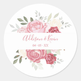 Floral Bouquet Pink Shades Wedding Runt Klistermärke
