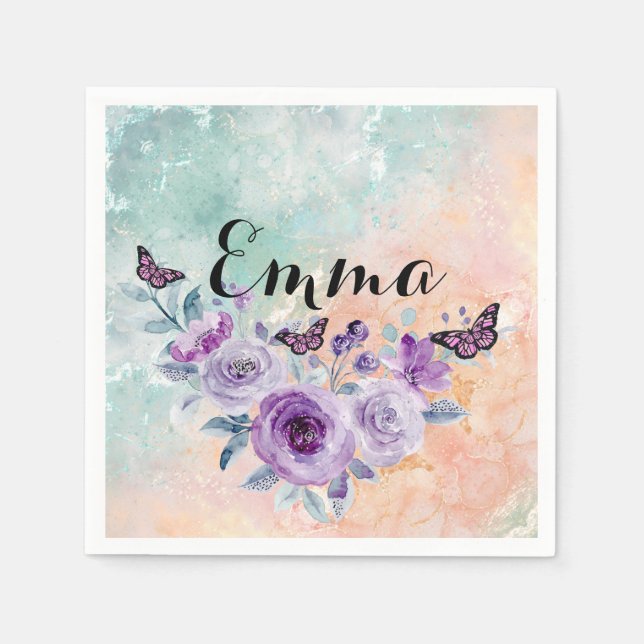 Floral bouquet purple garden pappersservett (Framsidan)
