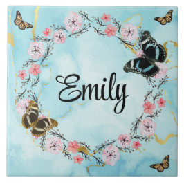 Floral bouquet romantic serenity butterflies kakelplatta