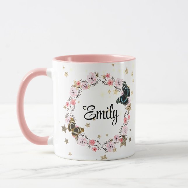 Floral bouquet romantic serenity butterflies mugg (Vänster)