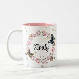 Floral bouquet romantic serenity butterflies Två-Tonad mugg