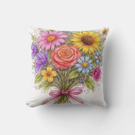 Floral Bouquet - Scribbled Style Art Kudde