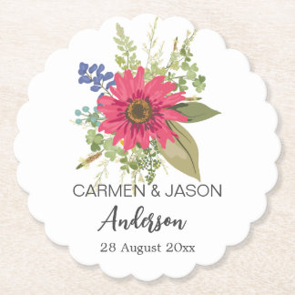  Floral Bouquet Wedding Custom Name Underlägg Papper