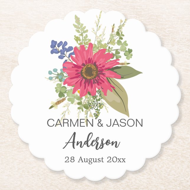  Floral Bouquet Wedding Custom Name Underlägg Papper (Framsida)