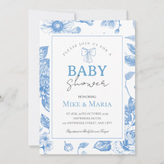 Floral bow boy baby shower invitation inbjudningar