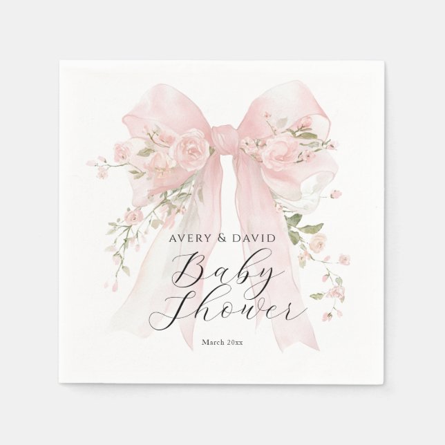 Floral Bow Elegant Flower Girl Baby Shower Pappersservett (Framsidan)