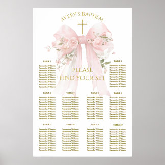 Floral Bow Elegant Flower Girl Baptism Poster