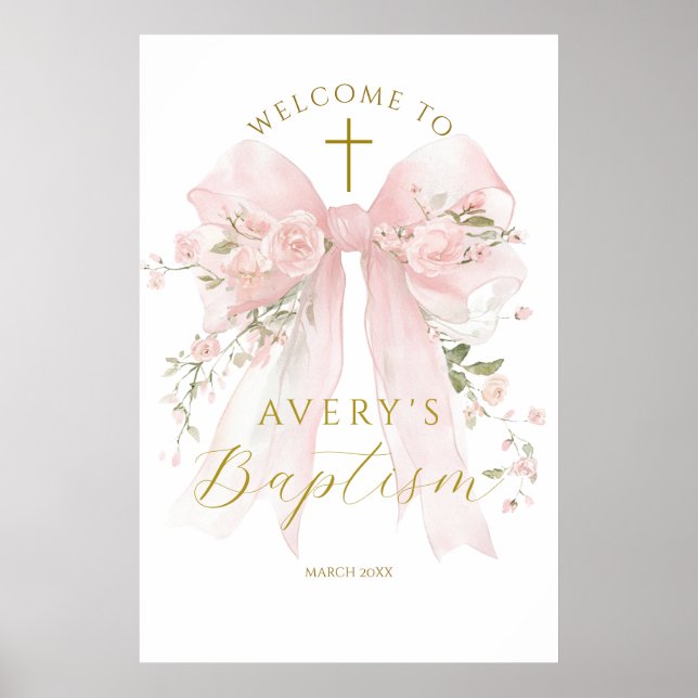 Floral Bow Elegant Flower Girl Baptism Poster (Framsidan)