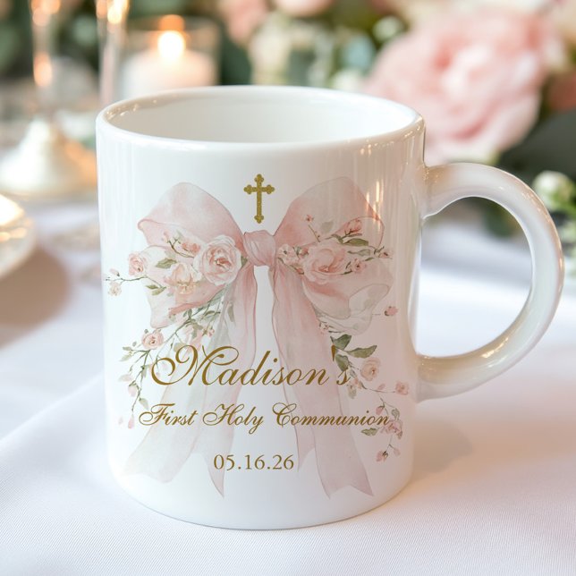 Floral Bow First Holy Communion Religious Favor Mugg (Skapare uppladdad)