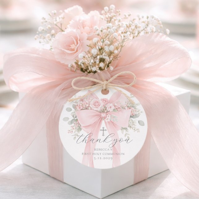  Floral Bow First Holy Communion Thank you Gåvor Etiketter (Skapare uppladdad)