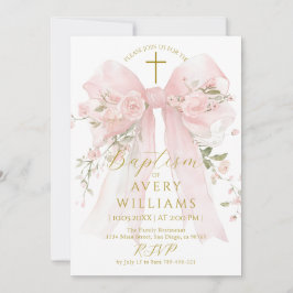 Floral Bow Girls Baptism Elegant Flower Digital Inbjudningar