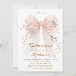Floral Bow Quinceañera Invitation 15th Birthday Inbjudningar