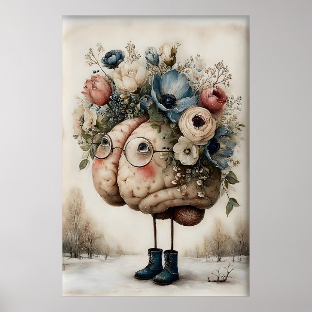 Floral Brain Print, Botanical Brain Illustration Poster (Framsidan)