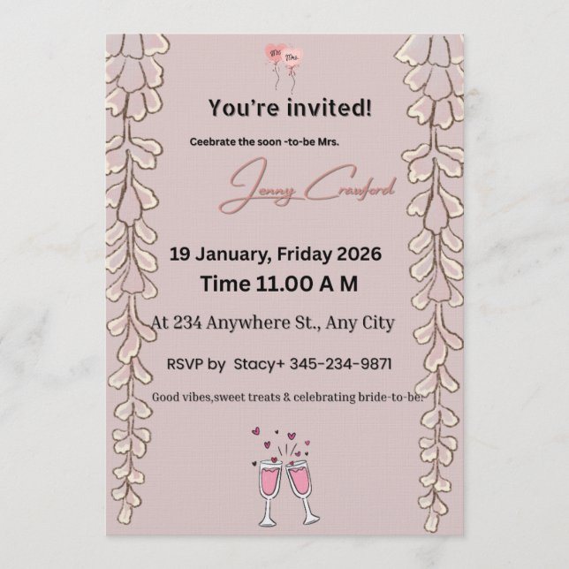Floral Bridal Shower Invitation | Custom Name & De Inbjudningar (Framsida)