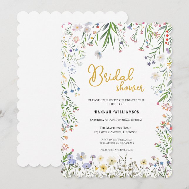 Floral Bridal Shower invitation, Garden Wildflower Inbjudningar (Fram/baksida)