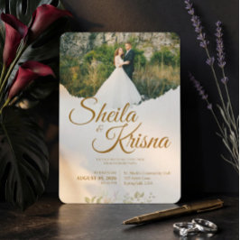 Floral Brown Pastel Elegance Wedding with Photo Inbjudningar