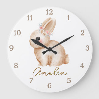 Floral Bunny Personalized Nursery Wall Clock Custo Stor Klocka