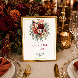 Floral Burgundy Guld Eukalyptus Höst anpassad tabl Poster