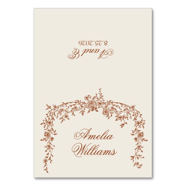 Floral Burnt Orange Beige Boho Terracotta Wedding Bordsnummer (Framsidan)