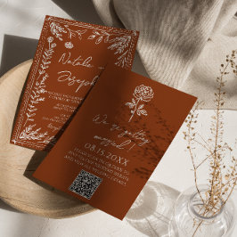 Floral Burnt Orange Terracotta QR Code Wedding Inbjudningar