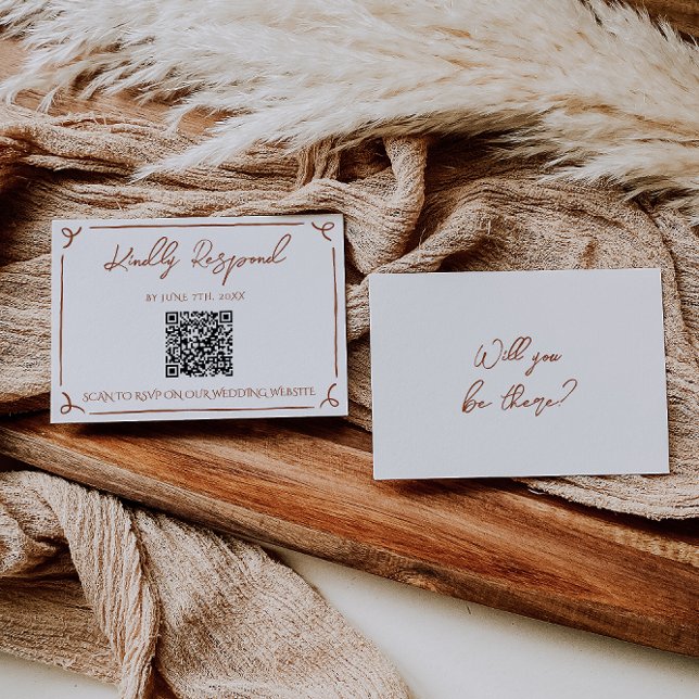 Floral Burnt Orange Terracotta QR Code Wedding OSA Kort (Skapare uppladdad)