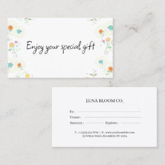 Floral Business Gift Certificate Card Visitkort