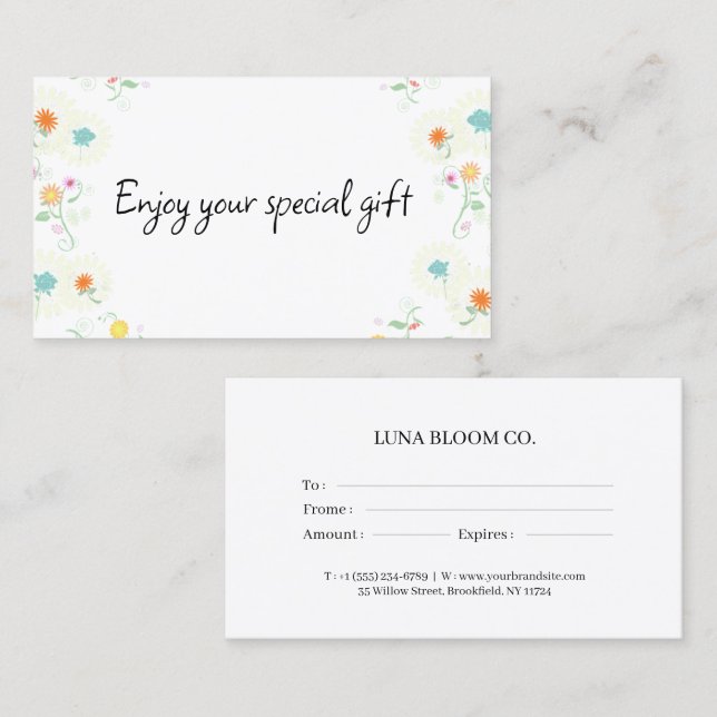 Floral Business Gift Certificate Card Visitkort (Fram/baksida)