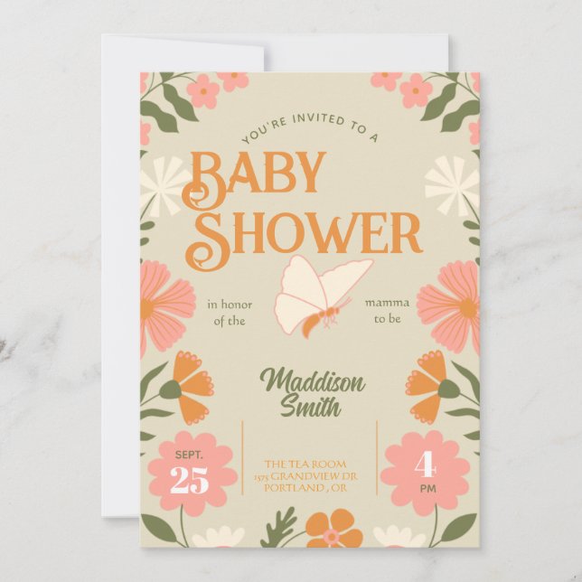Floral Butterfly Baby Shower Invitation (Framsida)