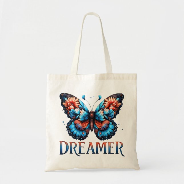 Floral Butterfly Dreamer Tote Bag Tygkasse (Framsidan)