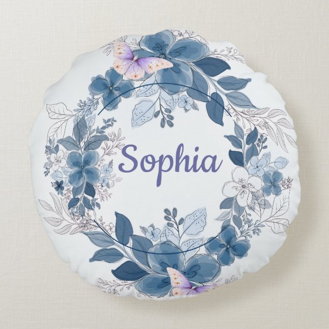 Floral Butterfly Throw Pillow Rund Kudde (Baksidan)