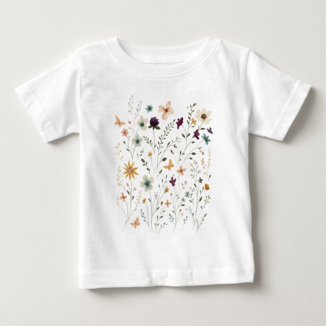 Floral & Butterfly,  Whimsical Garden-Inspired  T Shirt (Framsida)