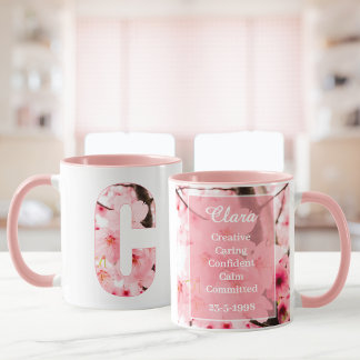 Floral C Initial Mug | Personalized Name & Traits Mugg