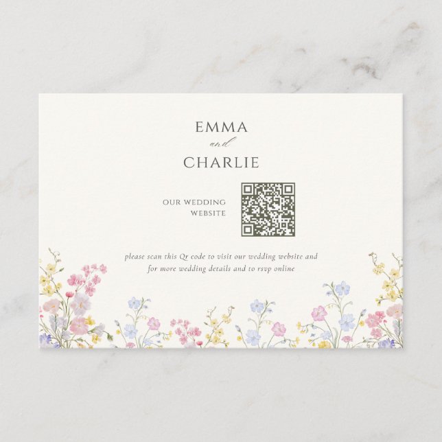 Floral Calligraphy QR Code Wedding Website Tilläggskort (Framsida)