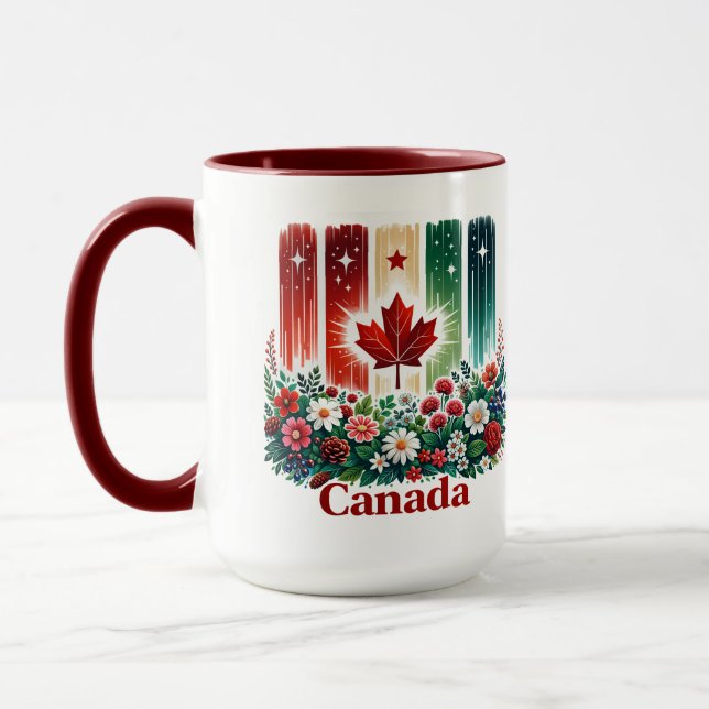 Floral Canada Day | Cute Canadian  Mugg (Vänster)