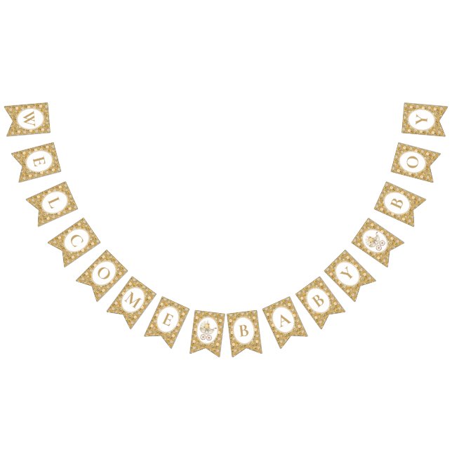 Floral Carriage Baby Boy Bunting Banner | Neutral Vimplar (Alla)