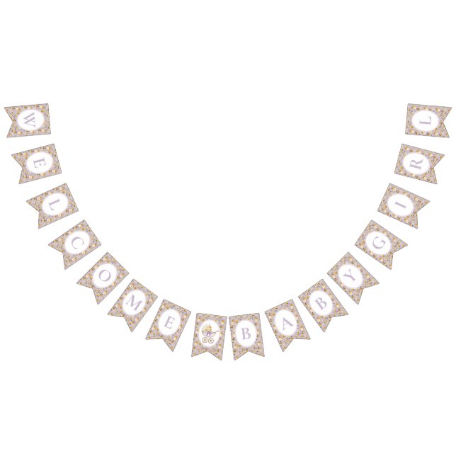 Floral Carriage Baby Shower Lavender Welcome Vimplar (Alla)