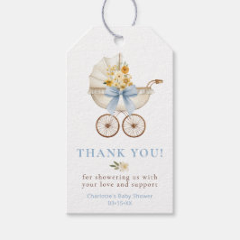Floral Carriage Baby Shower Thank You | Blue Presentetikett