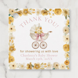 Floral Carriage Blush Pink Baby Shower Thank You Gåvor Etiketter