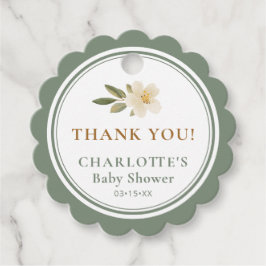 Floral Carriage Sage Green Thank You | Baby Shower Gåvor Etiketter